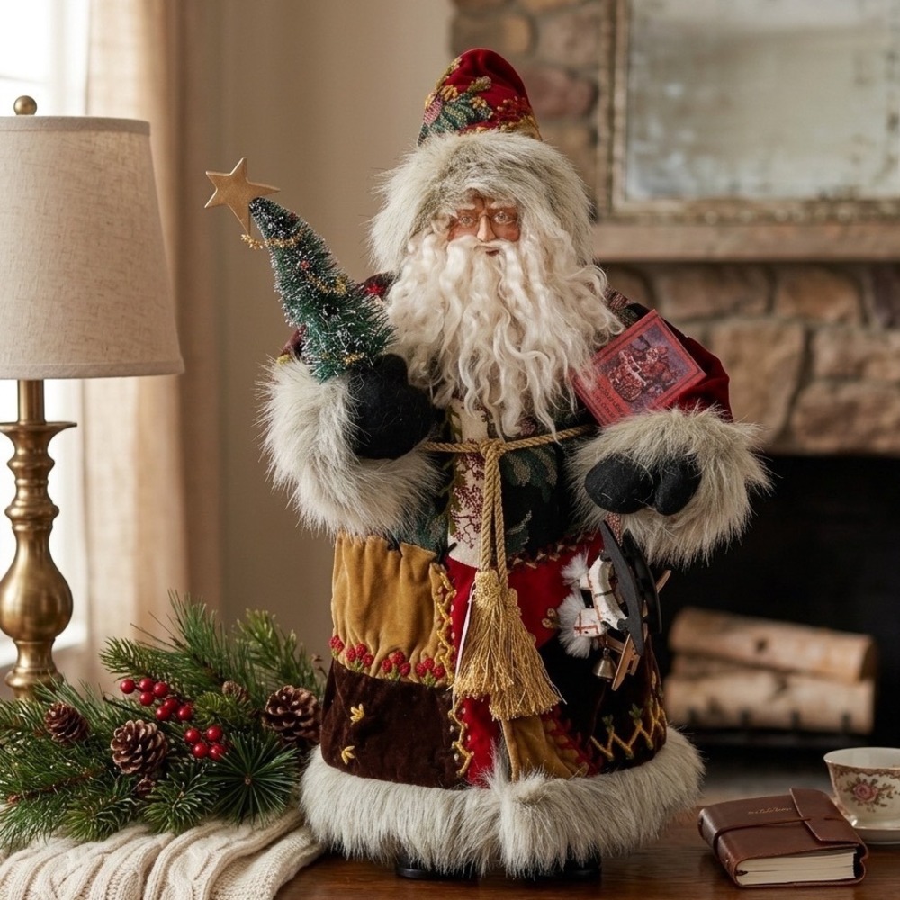 House‎ of Hatten Victorian Crazy Quilt Santa Claus Father Christmas Figurine Tag
